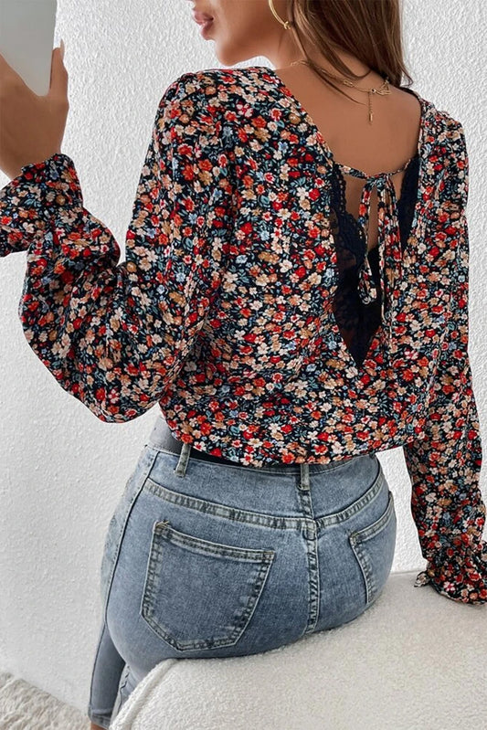 V-Neck Printed Long Sleeve Blouse - Classique Collection