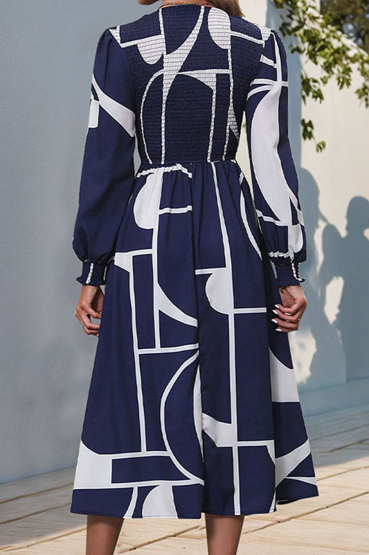 Perfee Smocked Color Block Long Sleeve Midi Dress - Classique Collection