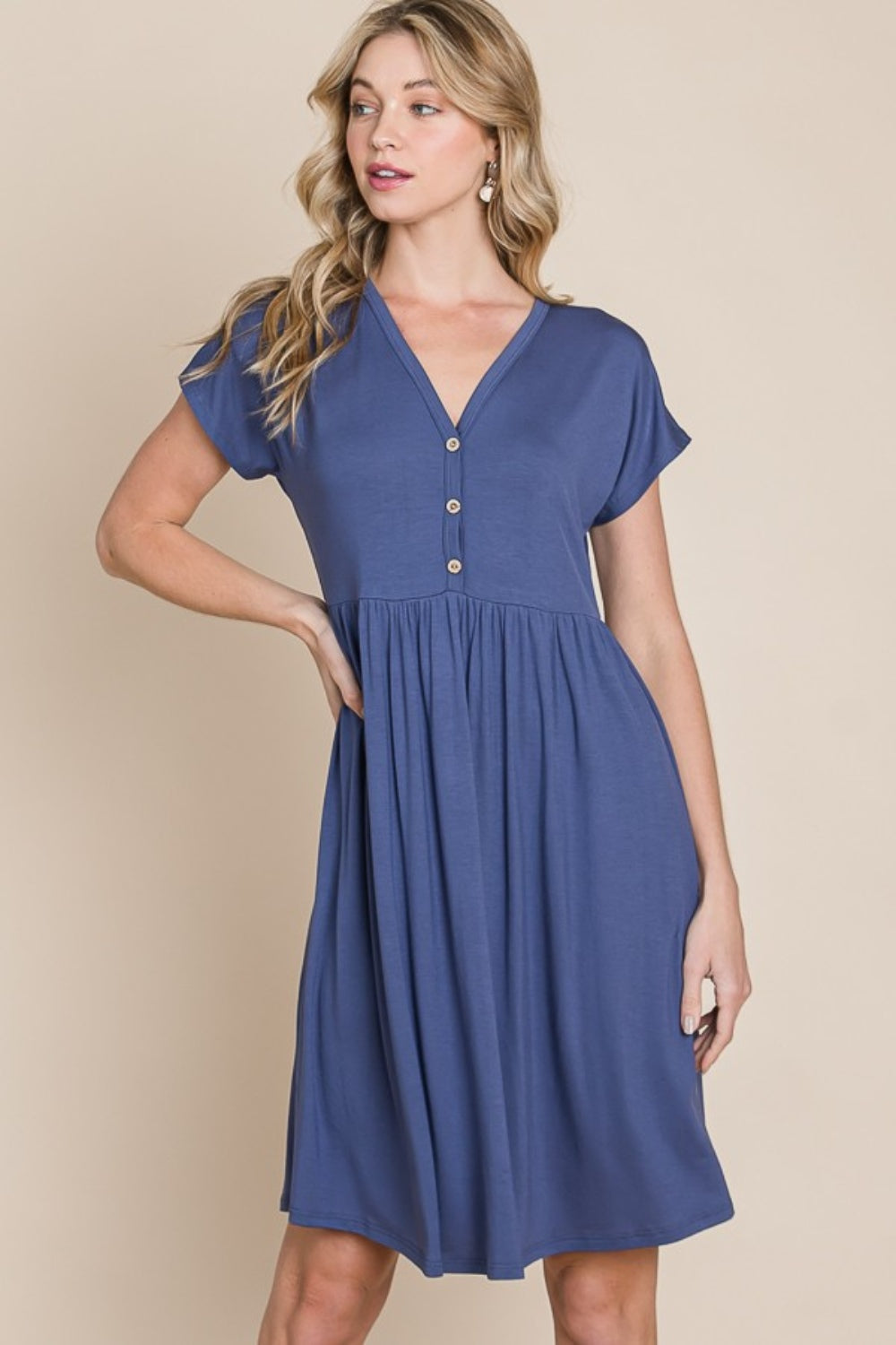 BOMBOM V-Neck Short Sleeve Dress - Classique Collection