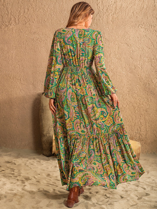 Printed Tie Neck Long Sleeve Dress - Classique Collection