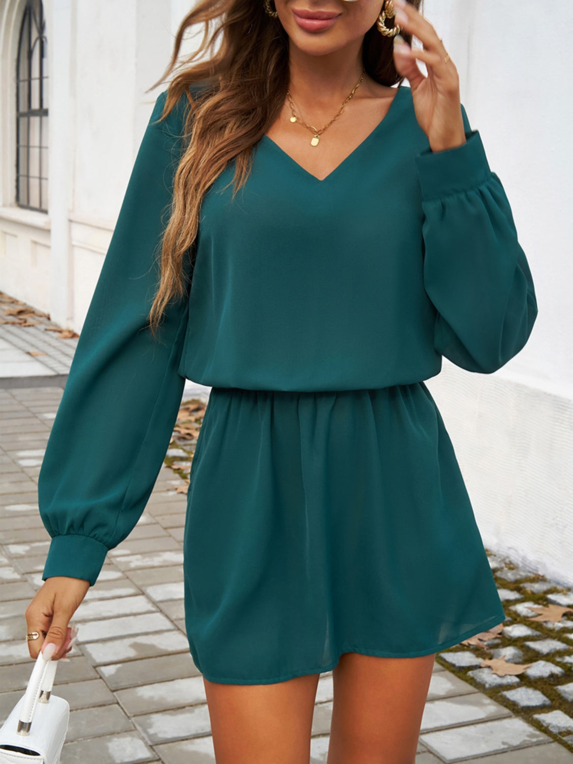 Devine Cutout V-Neck Long Sleeve Mini Dress - Classique Collection