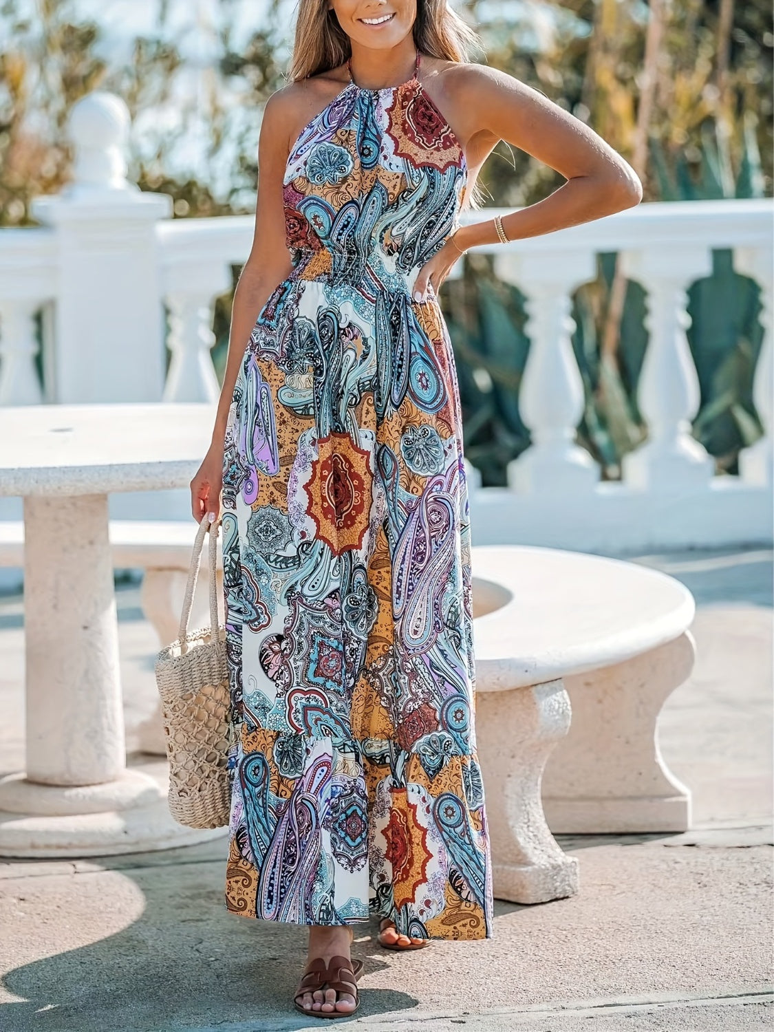 Printed Halter Neck Maxi Dress - Classique Collection
