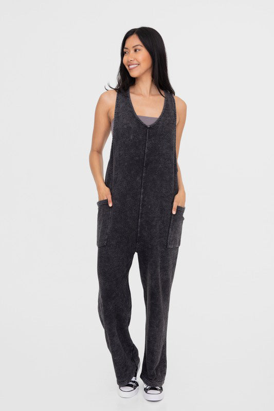 Mono B Mineral-Washed V Neck Overalls with Pockets - Classique Collection