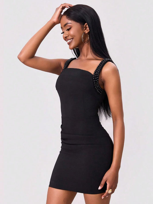 Bead Trim Wide Strap Wrap Dress - Classique Collection