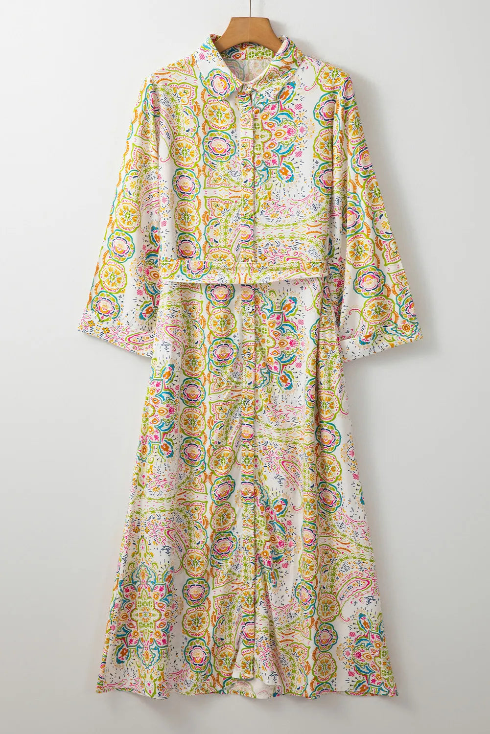 Tied Printed Long Sleeve Midi Dress - Classique Collection