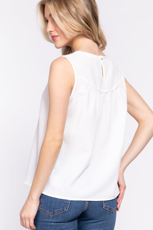 ACTIVE BASIC Round Neck Lace Patch Texture Tank - Classique Collection