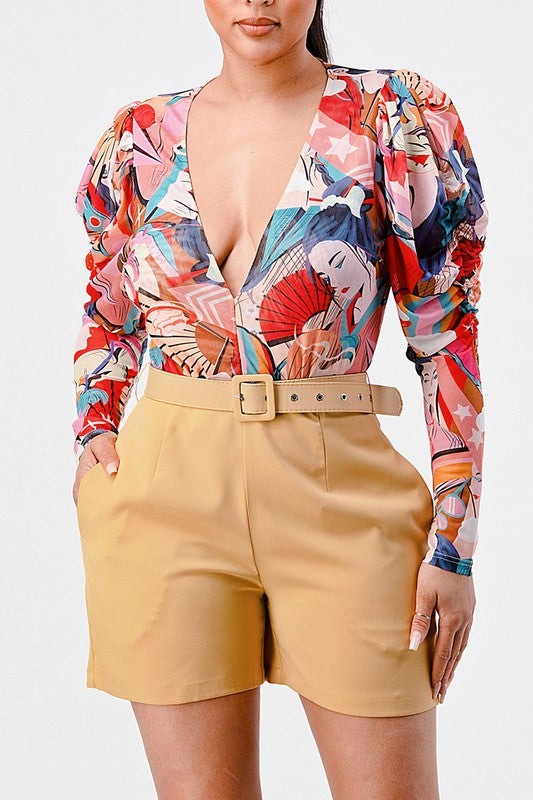 Kimono chiffon multi print long sleeve romper - Classique Collection