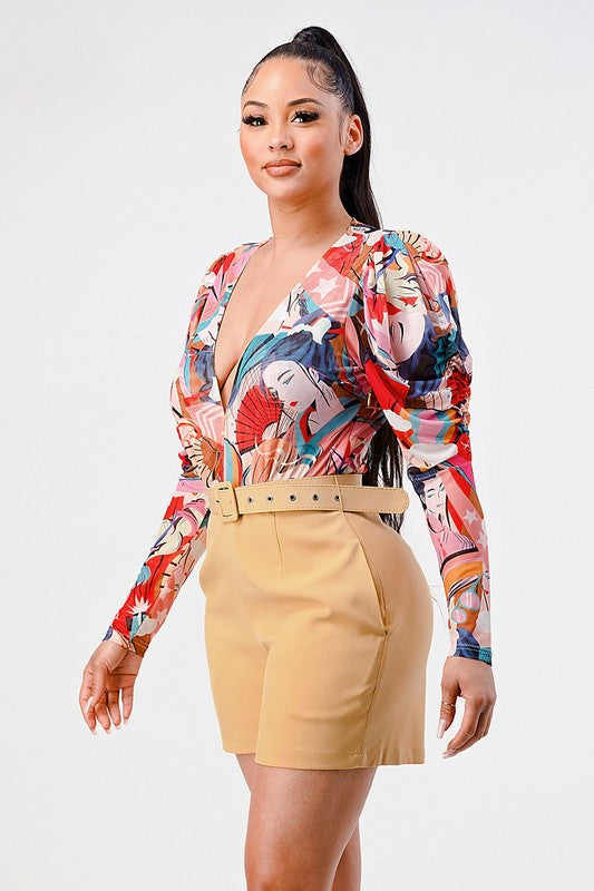 Kimono chiffon multi print long sleeve romper - Classique Collection