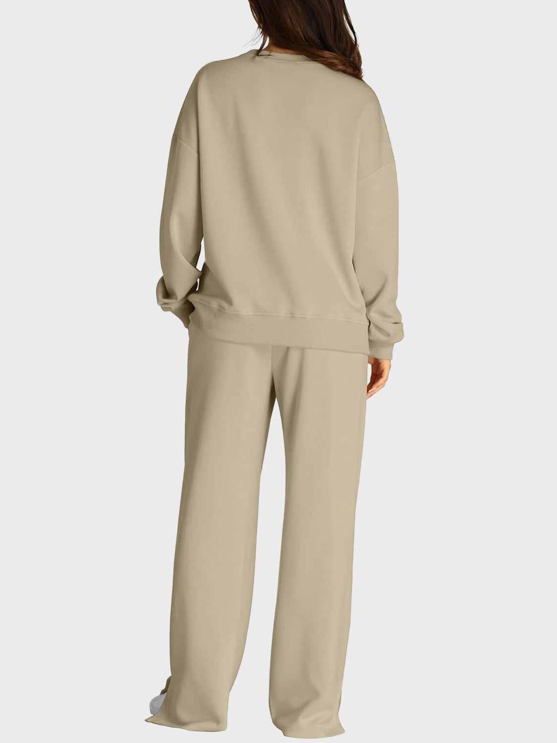 Round Neck Long Sleeve Top and Slit Pants Set - ClassiQ