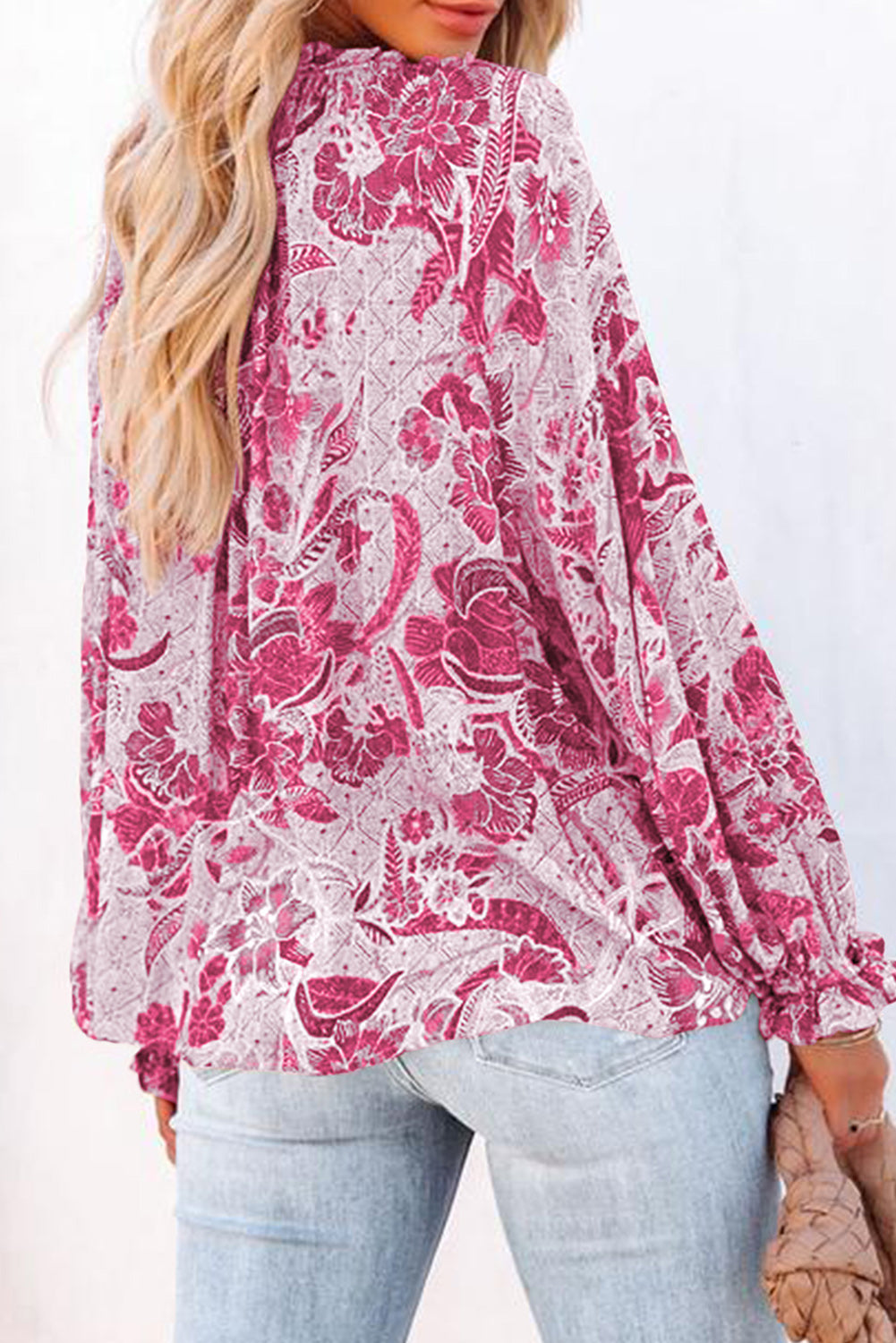 Floral Tie Neck Flounce Sleeve Blouse - Classique Collection