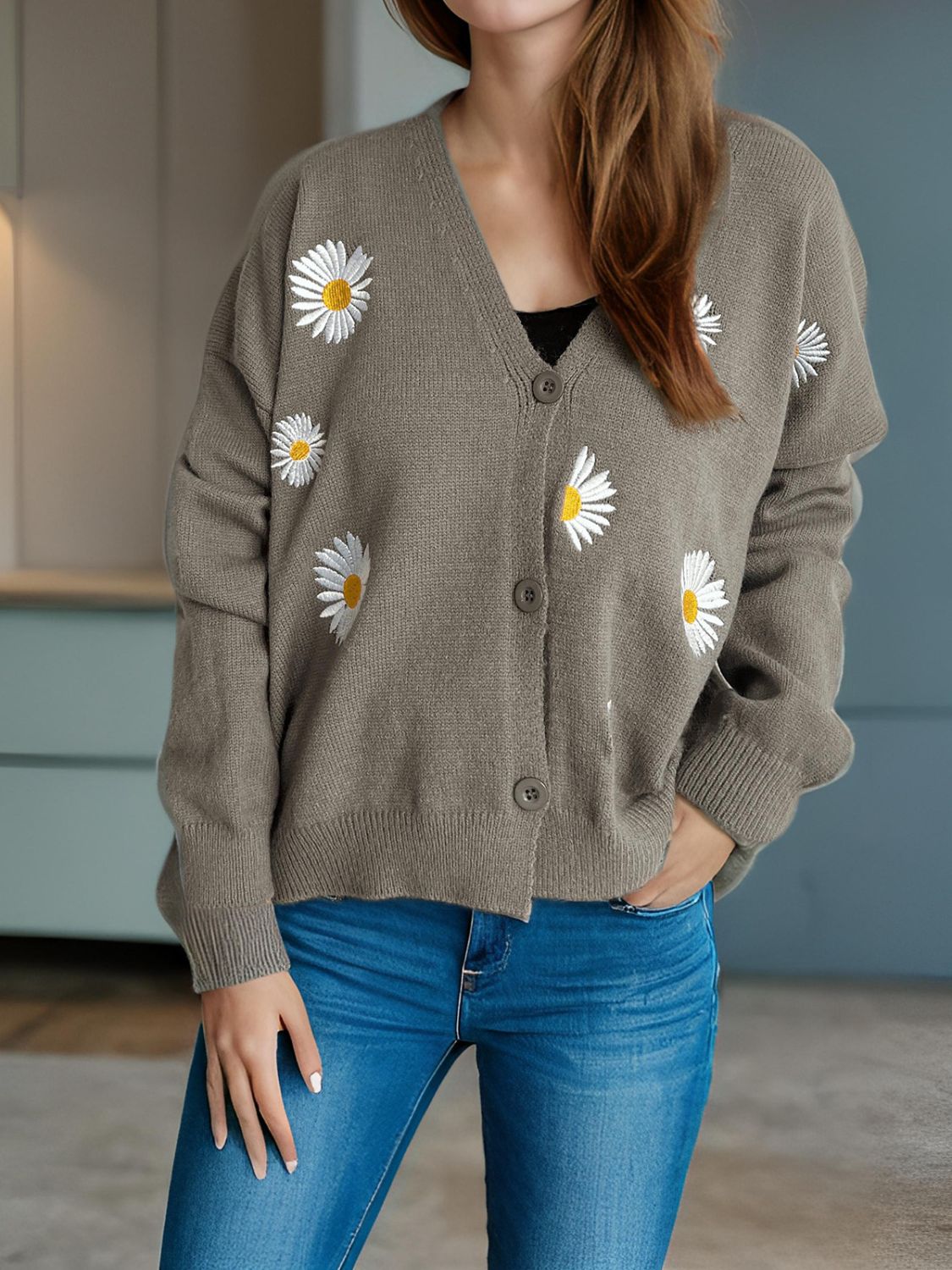 Daisy Button Up V-Neck Cardigan - ClassiQ