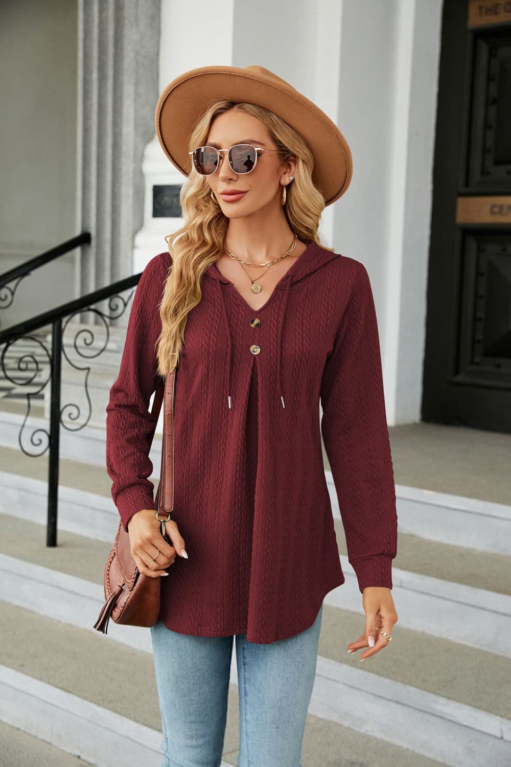 Long Sleeve Hooded Blouse - Classique Collection