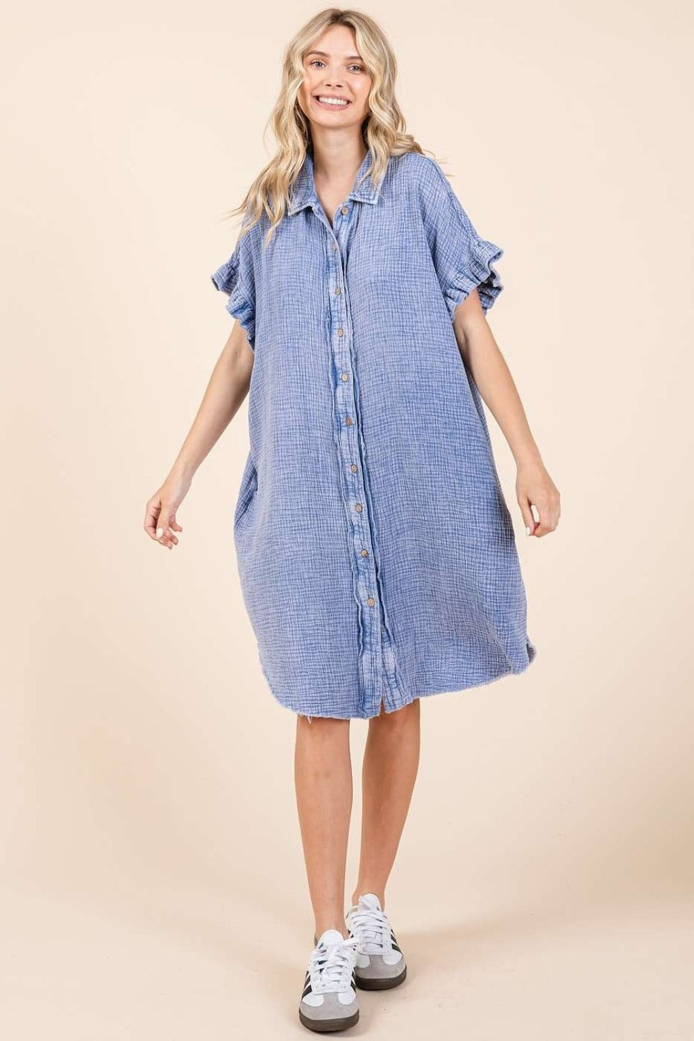 Mittoshop Mineral Wash Cotton Gauze Mini Shirt Dress - Classique Collection