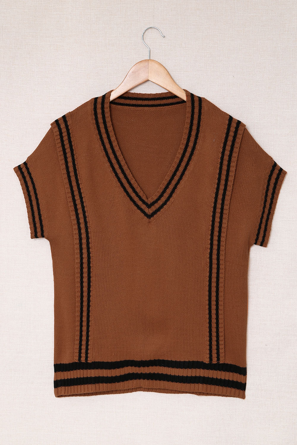 Striped Trim V-Neck Sweater Vest - ClassiQ
