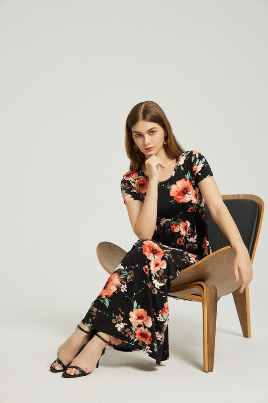 Womens Summer Casual Floral Maxi Dress With Pocket - Classique Collection