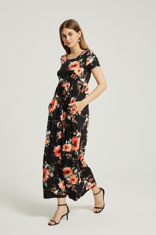Womens Summer Casual Floral Maxi Dress With Pocket - Classique Collection