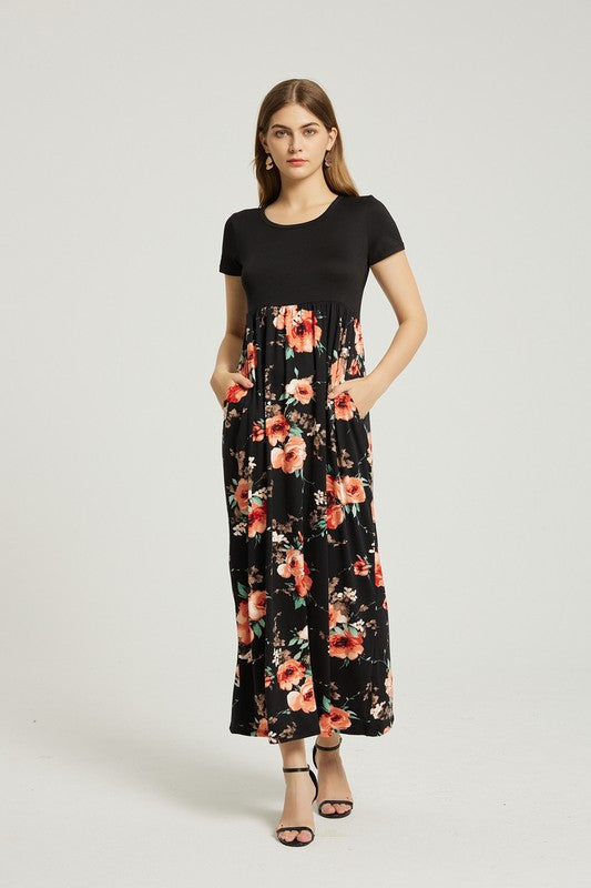 Womens Summer Casual Floral Maxi Dress With Pocket - Classique Collection