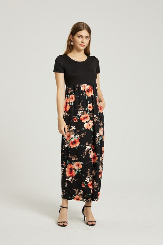 Womens Summer Casual Floral Maxi Dress With Pocket - Classique Collection