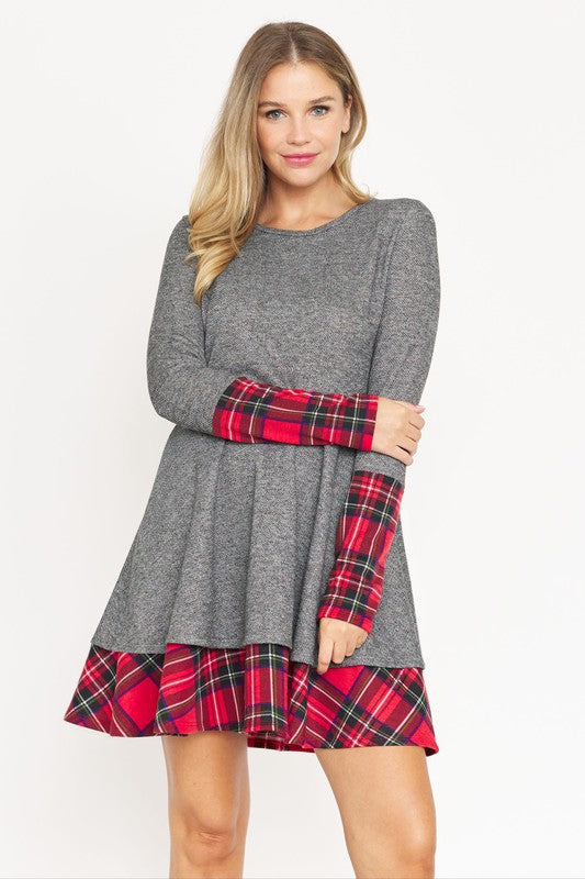Terry Plaid Layered Fit And Flare Dress - Classique Collection