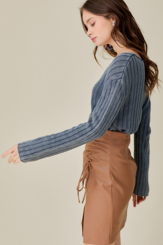 V-Neck Washed Crop Sweater - Classique Collection