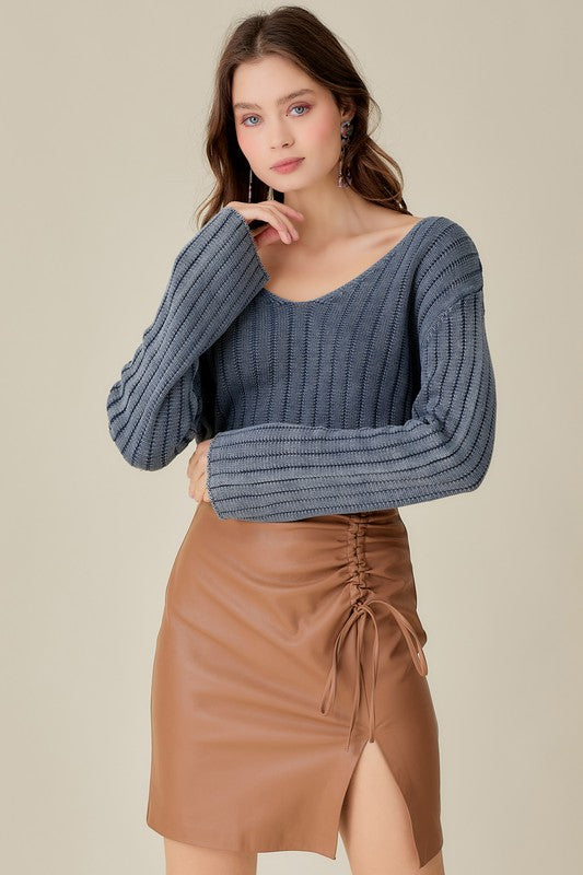 V-Neck Washed Crop Sweater - Classique Collection