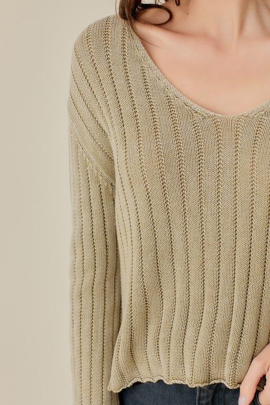 V-Neck Washed Crop Sweater - Classique Collection