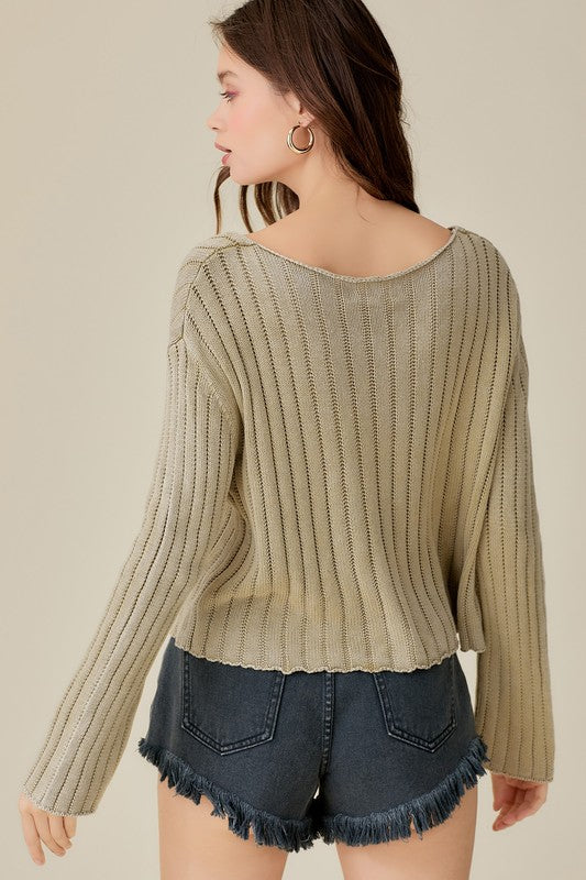 V-Neck Washed Crop Sweater - Classique Collection