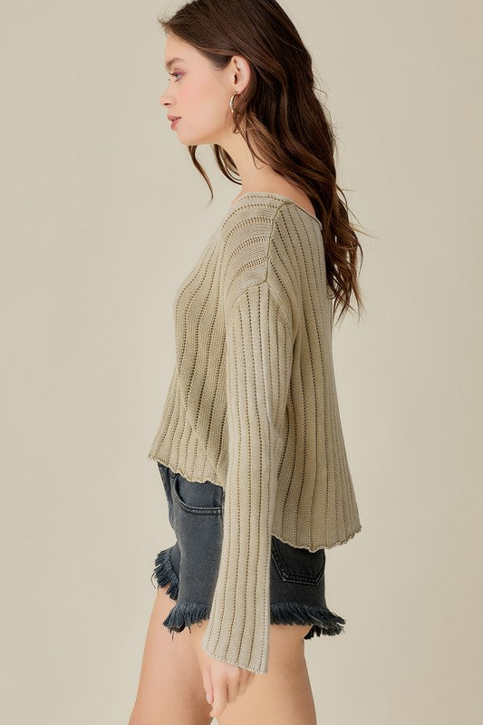 V-Neck Washed Crop Sweater - Classique Collection