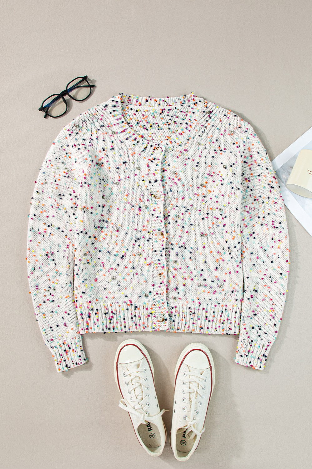 Confetti Button Up Long Sleeve Cardigan - ClassiQ
