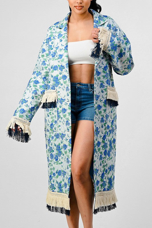 ATHINA FLORAL PRINT TASSLE TRENCH COAT - Classique Collection
