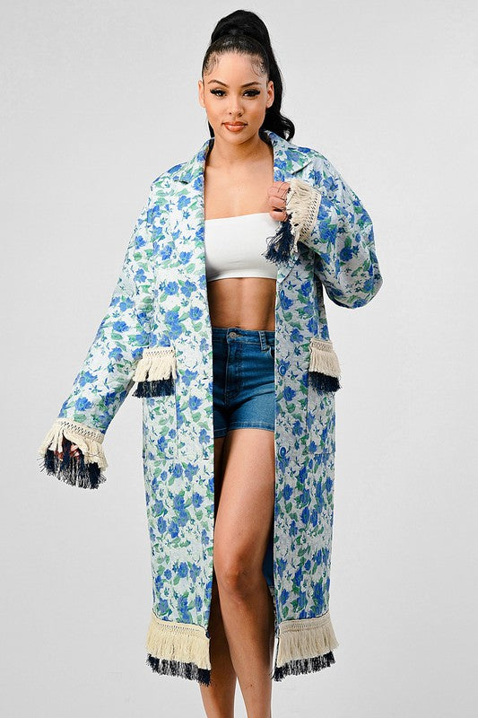 ATHINA FLORAL PRINT TASSLE TRENCH COAT - Classique Collection