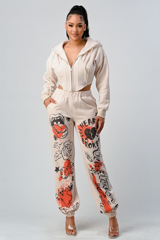 ATHINA CASUAL JACKET AND GRAPHIC PANTS SET - Classique Collection