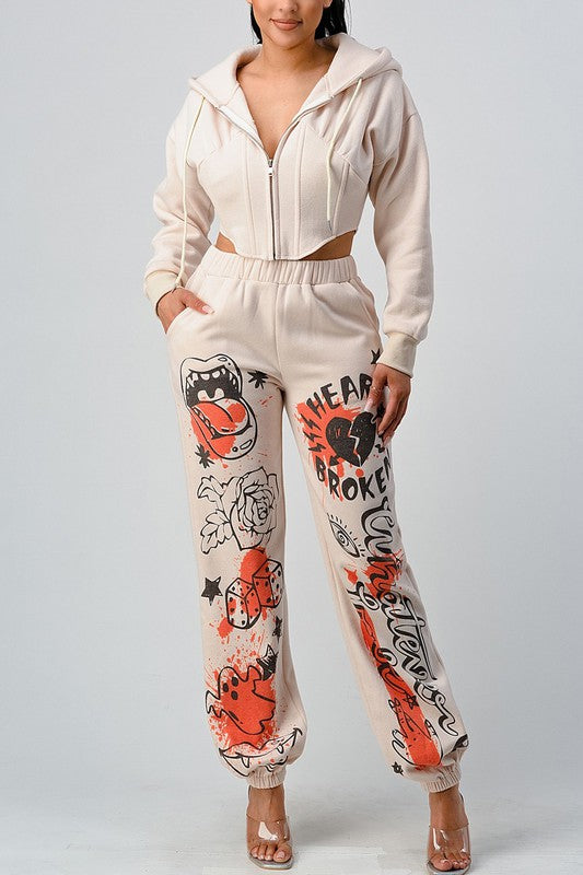 ATHINA CASUAL JACKET AND GRAPHIC PANTS SET - Classique Collection