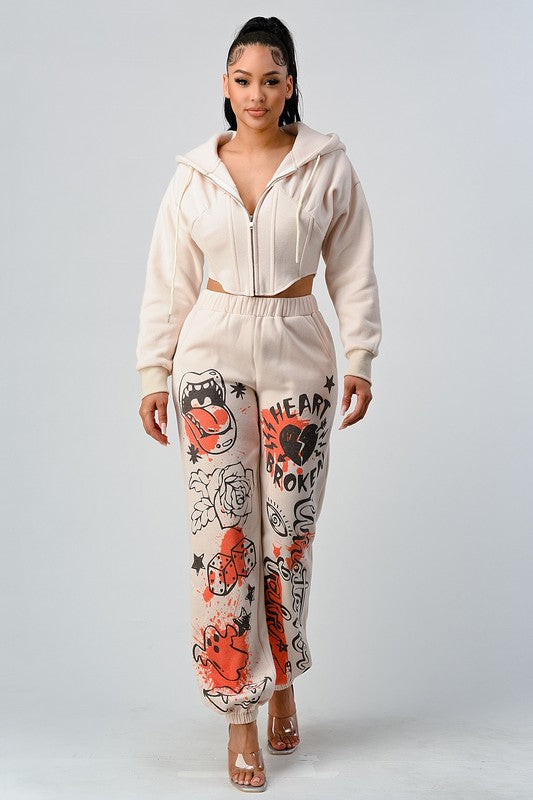 ATHINA CASUAL JACKET AND GRAPHIC PANTS SET - Classique Collection