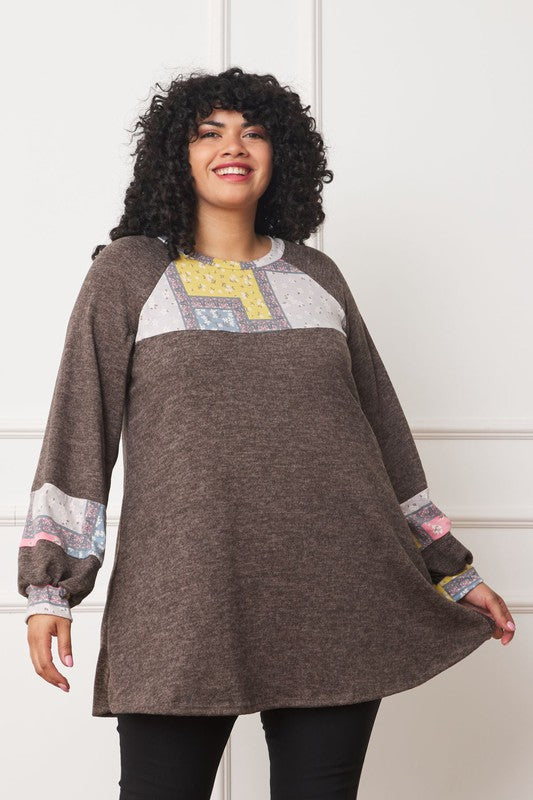 Plus Patchwork Panel Accent A-Line Tunic - Classique Collection