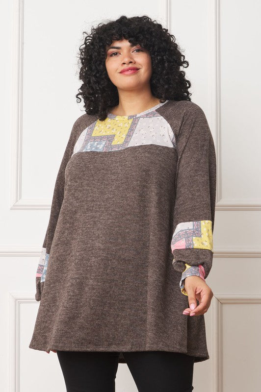 Plus Patchwork Panel Accent A-Line Tunic - Classique Collection