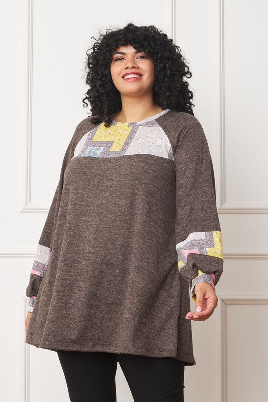 Plus Patchwork Panel Accent A-Line Tunic - Classique Collection