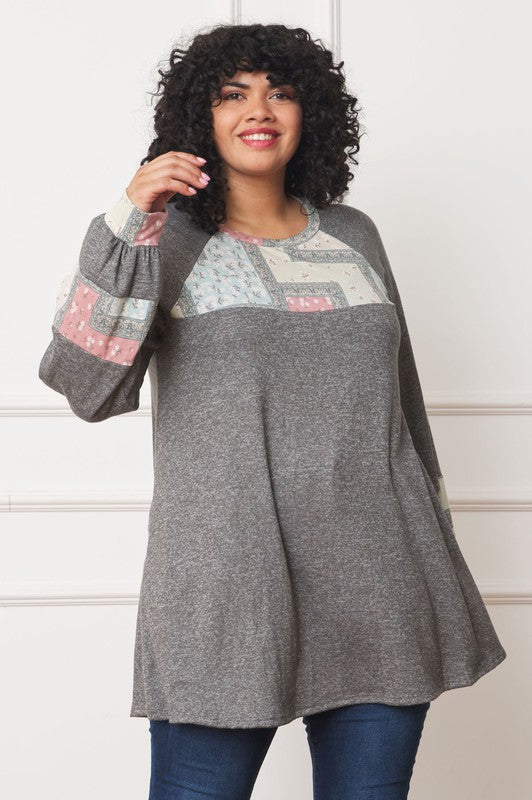 Plus Patchwork Panel Accent A-Line Tunic - Classique Collection