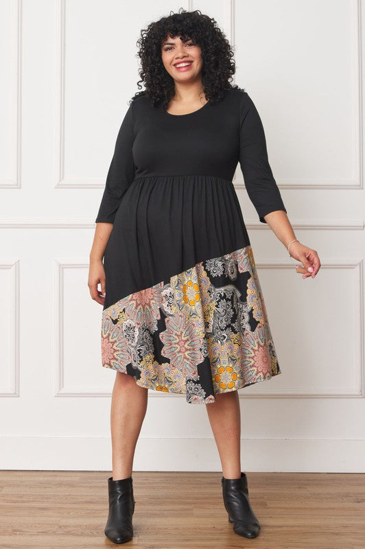 Plus Asymmetrical Accent Midi Dress - Classique Collection