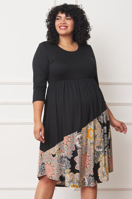 Plus Asymmetrical Accent Midi Dress - Classique Collection