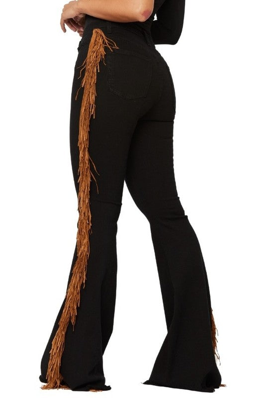 Black Bell Bottom Jean with Side Fringe - Classique Collection