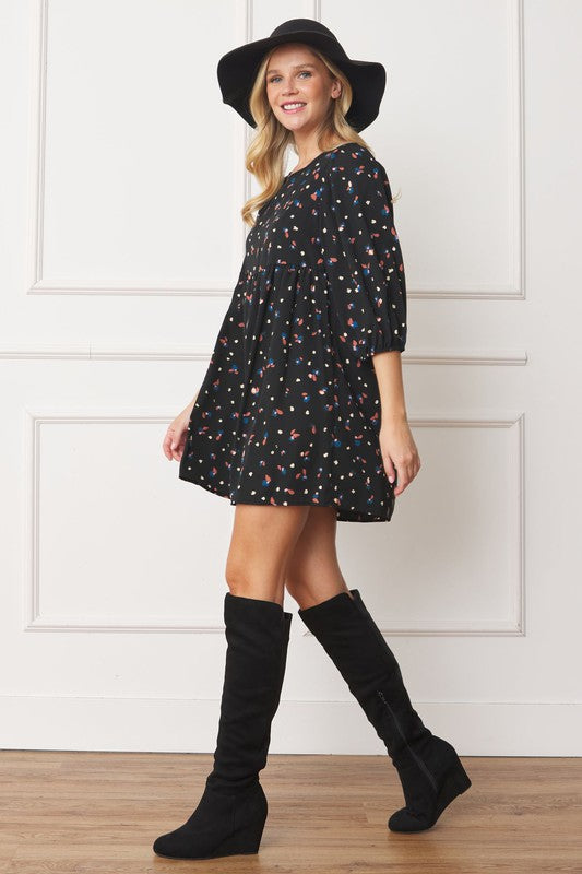 Abstract Polka Dot Bishop Sleeve Mini Dress - Classique Collection