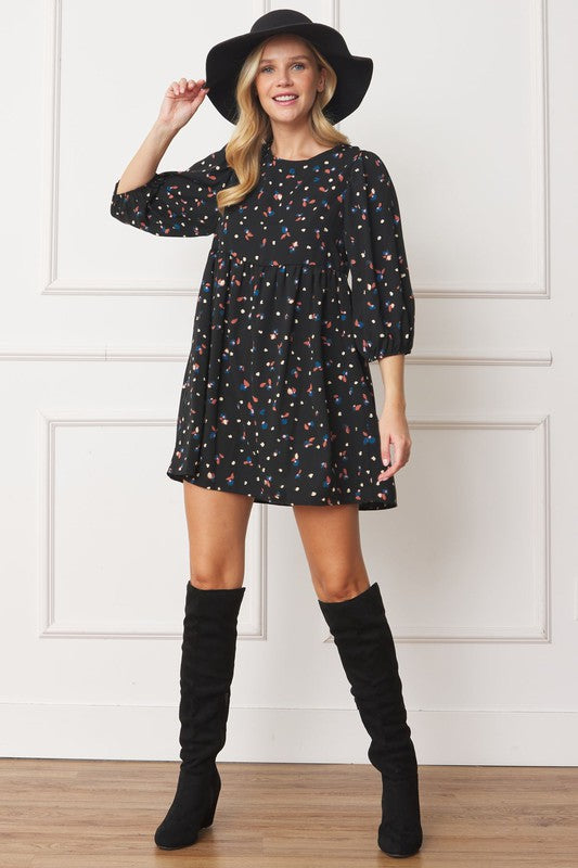 Abstract Polka Dot Bishop Sleeve Mini Dress - Classique Collection