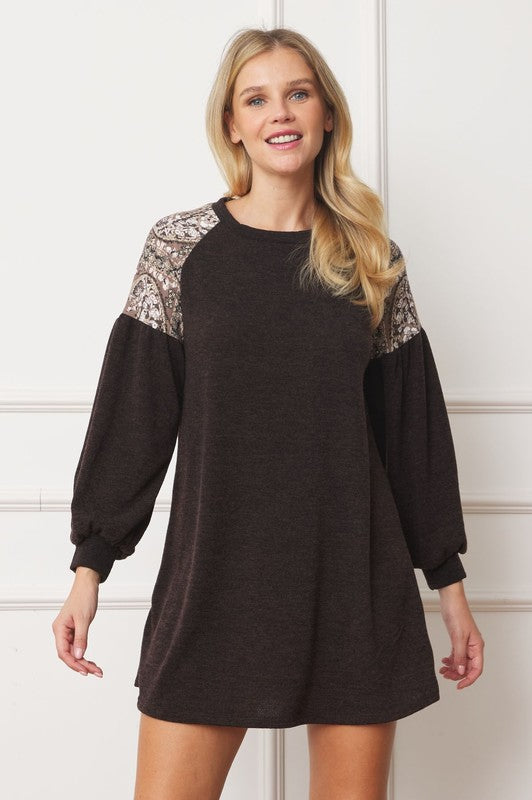 Plus Paisley Shoulder Accent Tunic Dress - Classique Collection