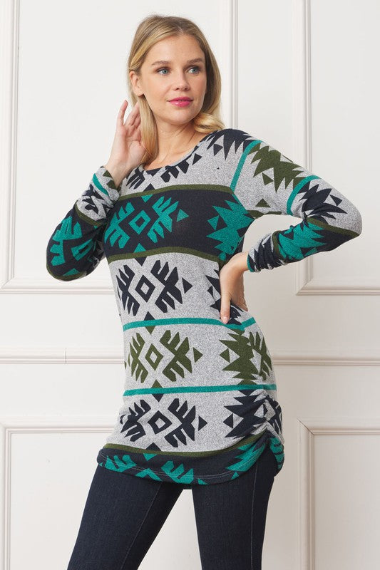 Aztec Shirred Side Accent Top - Classique Collection