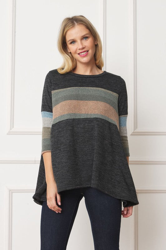 Plus Knit Stripe Panel A Line Tunic - Classique Collection