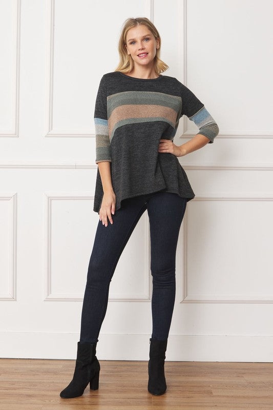 Knit Stripe Panel A Line Tunic - Classique Collection
