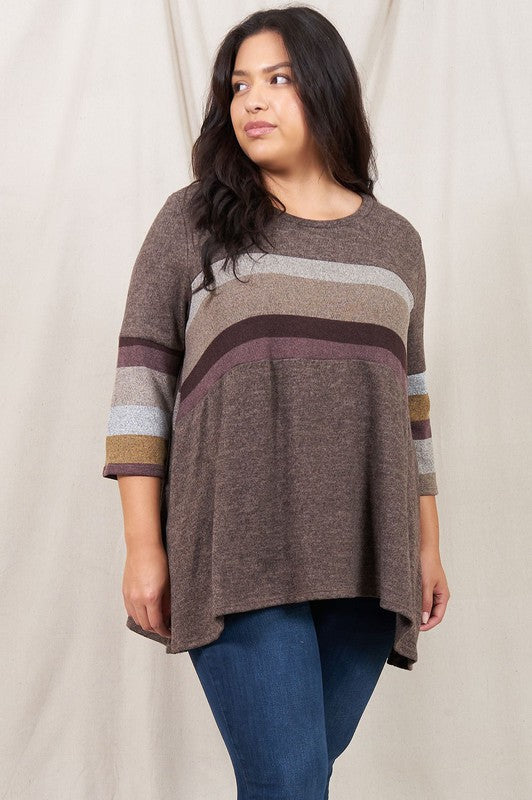 Plus Knit Stripe Panel A Line Tunic - Classique Collection