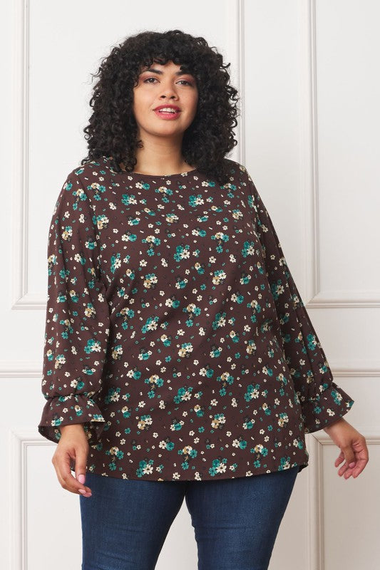 Plus Floral Ruffle Sleeve Tunic - Classique Collection