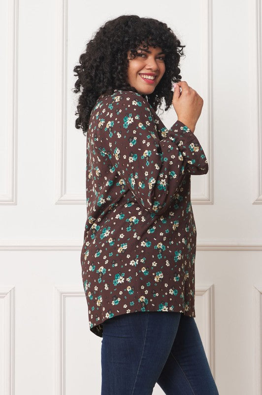 Plus Floral Ruffle Sleeve Tunic - Classique Collection